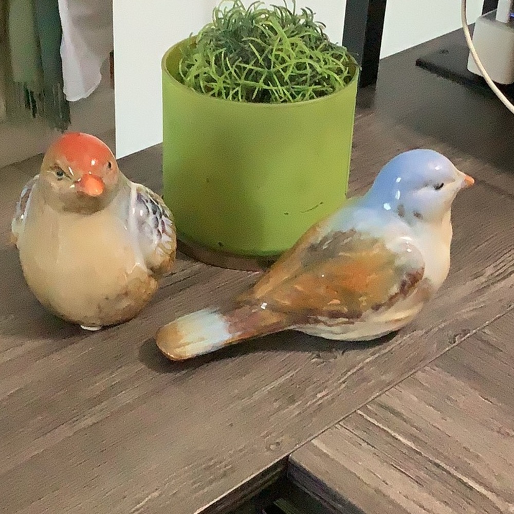 Ceramic Bird Figurines - Red and Blue